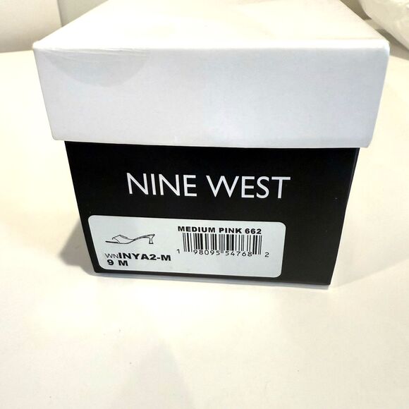 Nine West Kitten Heels Luvlie Slide Slip On Sandal Pink Floral Square Toe 9M - Picture 10 of 10